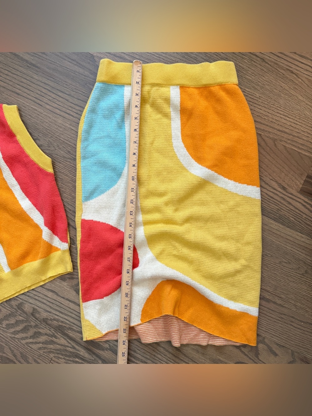 OxKnit Yellow Colorblock VTG Vest Skirt Suit Set S Sweater 60s 70s Retro Knit - Picture 8 of 13